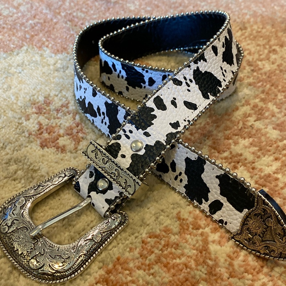 Cow Print Silver Belt